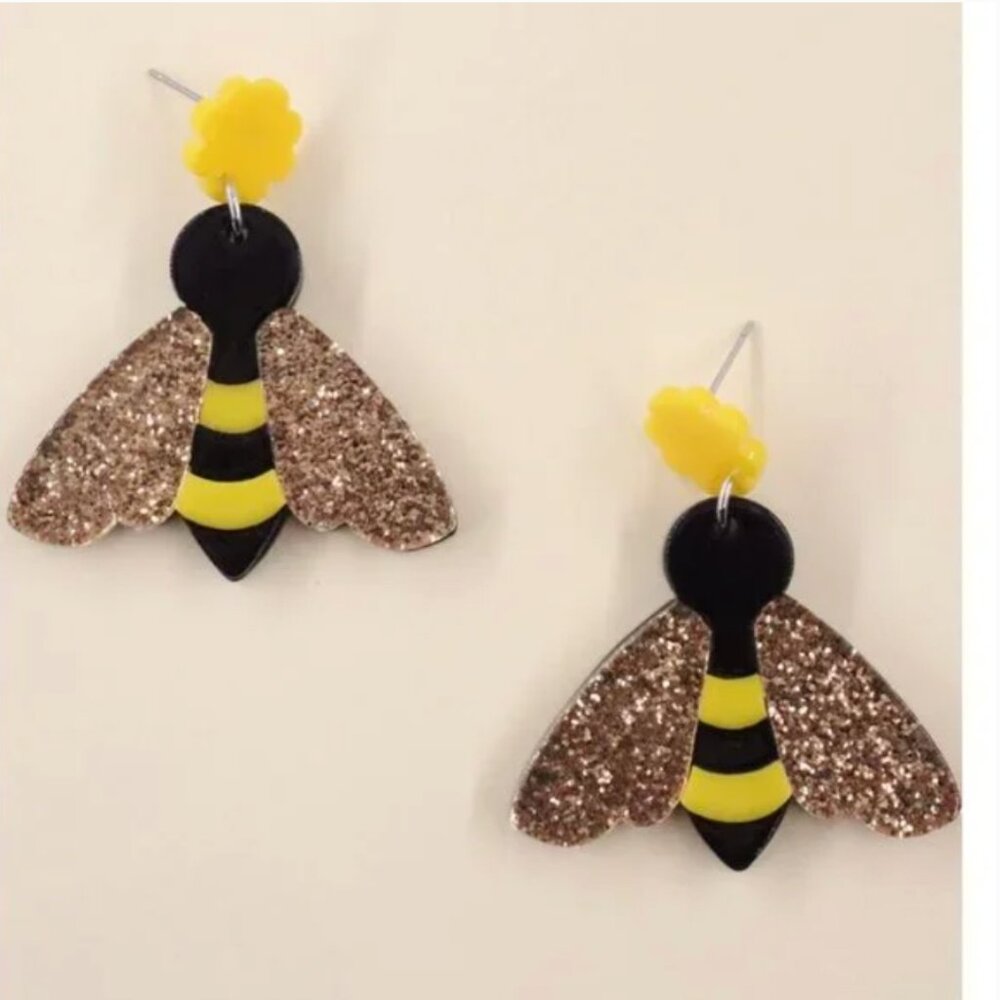 ⭐️❤️ FREE Bee Shimmer Glitter Bug Boho Peasant Hipster Hippie Art Farm Earrings